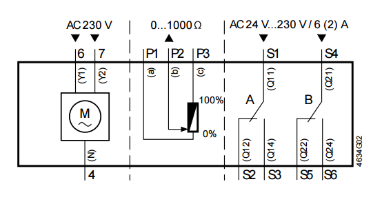 Схема электроподключения привода Siemens GLB 331.1E Схема соединения для привода Siemens GLB 331.1E